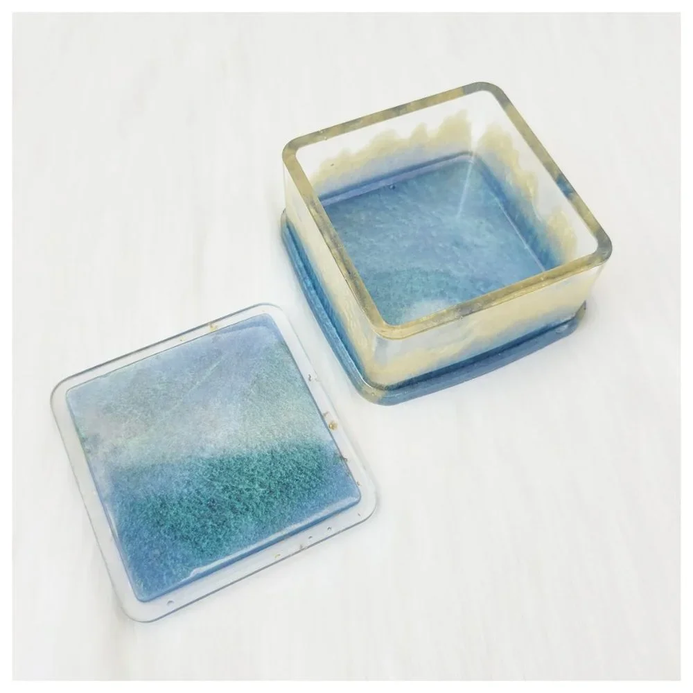 Floral Trinket Box Small Square Jewelry Box Stash Box Teal Blue Yellow Green
